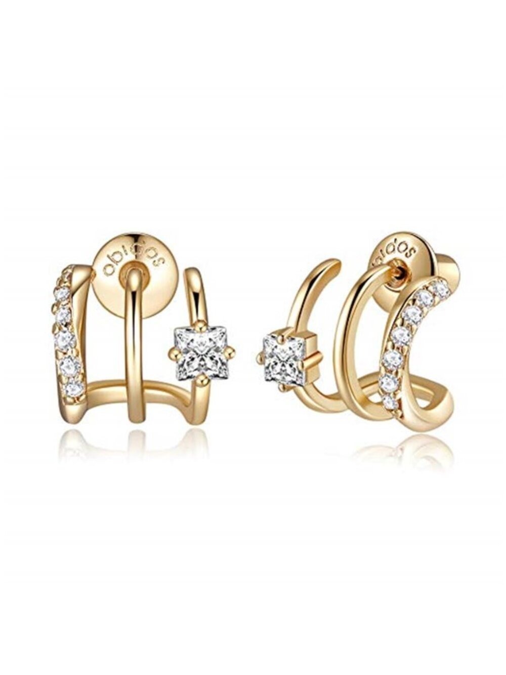 14K Gold Plated Illusion Stud Earrings for Women | Triple Huggie Hoop Earrings